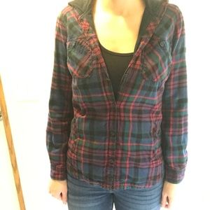 Button up flannel jacket with hood